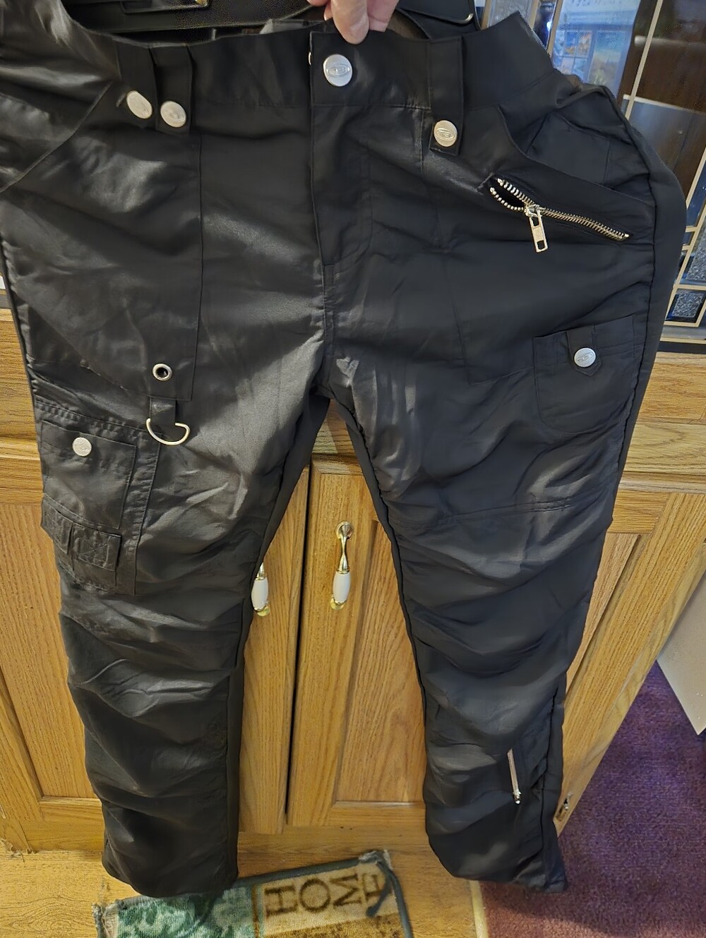 Black Utility Cargo Pants with Zipper & Snap Details
